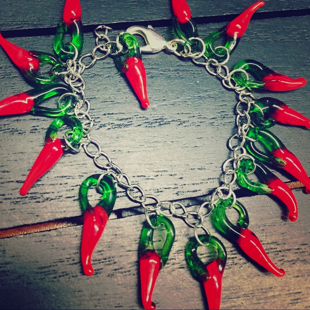 Glass Chili Pepper Beaded Adjustable Bracelet